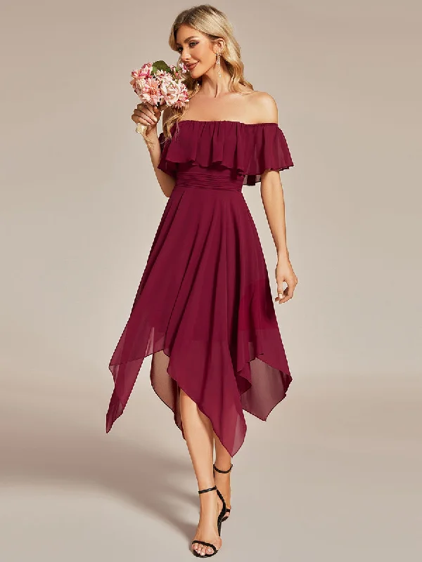 Off Shoulder Asymmetrical Hem Wholesale Chiffon Bridesmaid Dresses