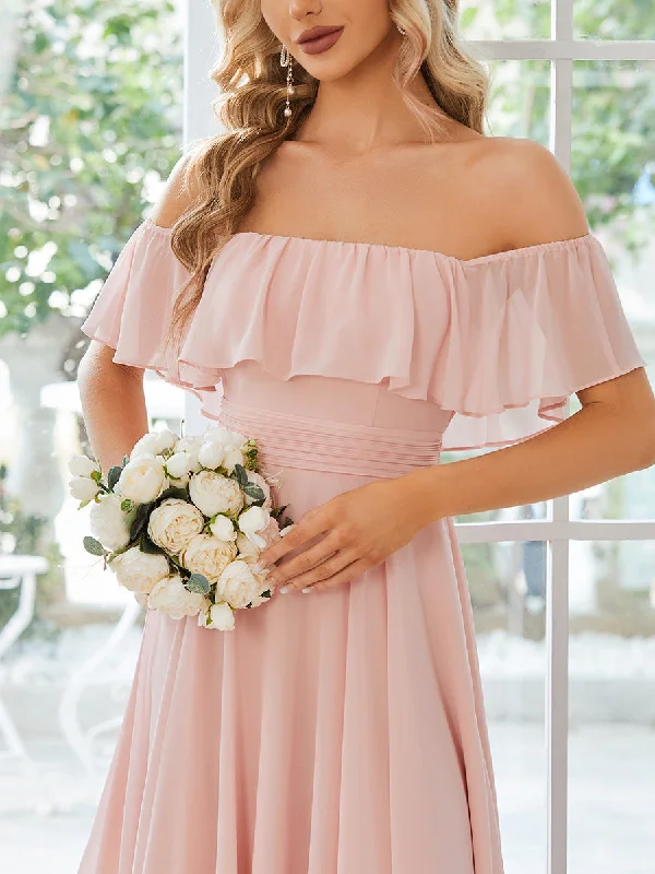 Off Shoulder Asymmetrical Hem Wholesale Chiffon Bridesmaid Dresses