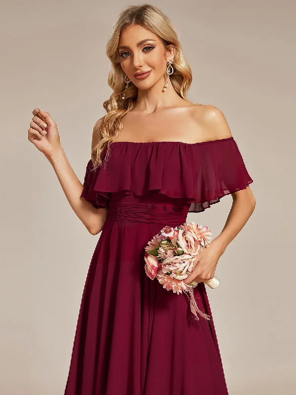 Off Shoulder Asymmetrical Hem Wholesale Chiffon Bridesmaid Dresses