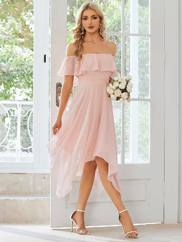 Off Shoulder Asymmetrical Hem Wholesale Chiffon Bridesmaid Dresses