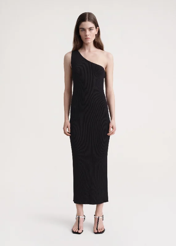 One-shoulder ribbed dress black