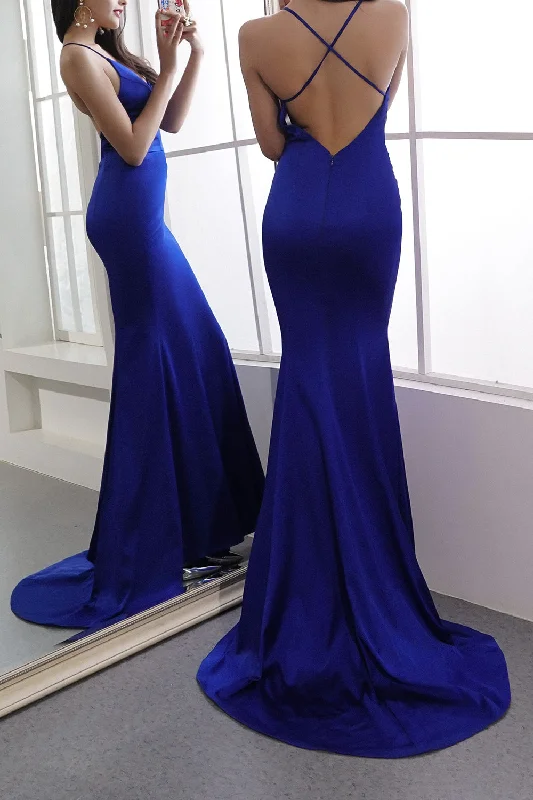 Royal Blue Satin Evening Dress