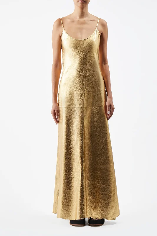 Teles Dress in Gold Metallic Nappa Leather