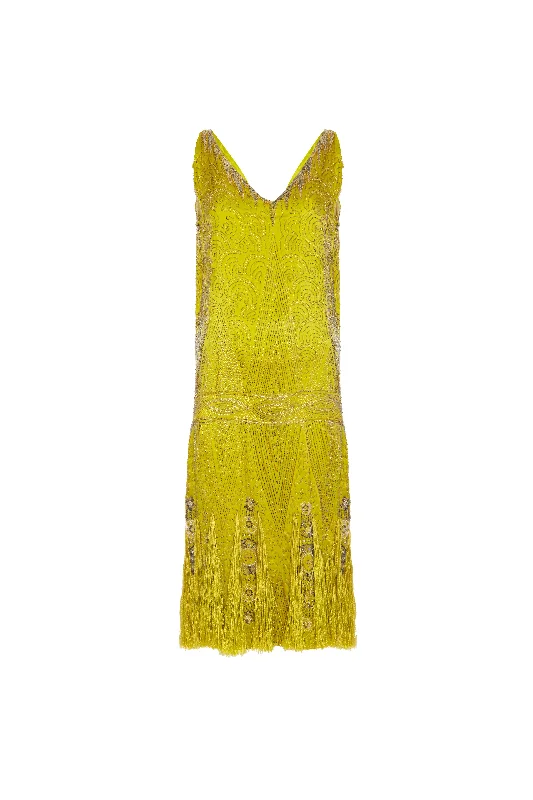 1920's Chartreuse Flapper Dress