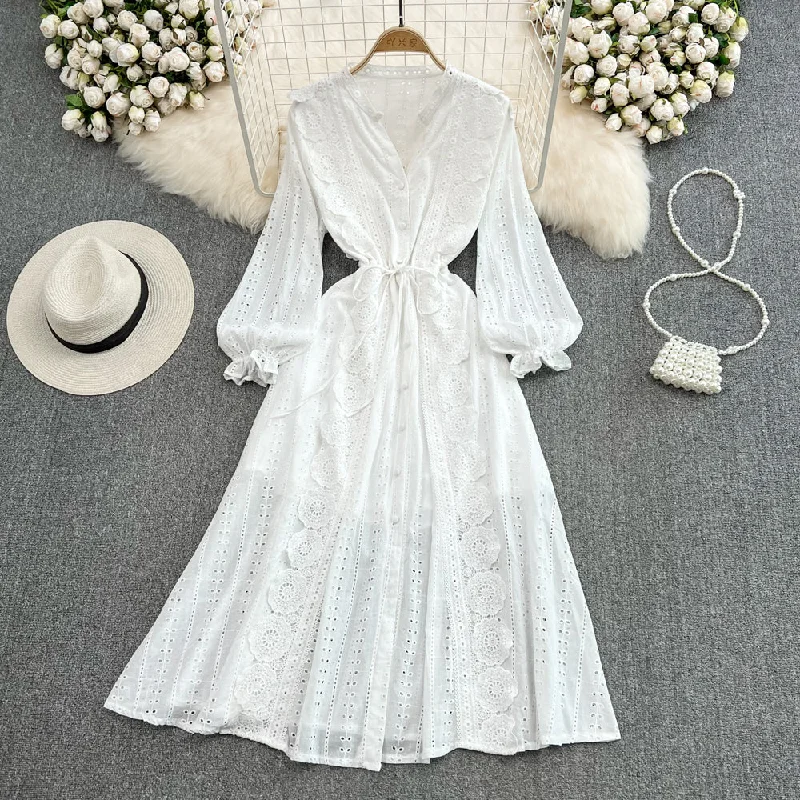 White lace long sleeve dress fashion dress    S179