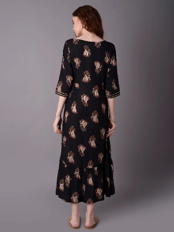 Women Black 3/4 Sleeve Dress