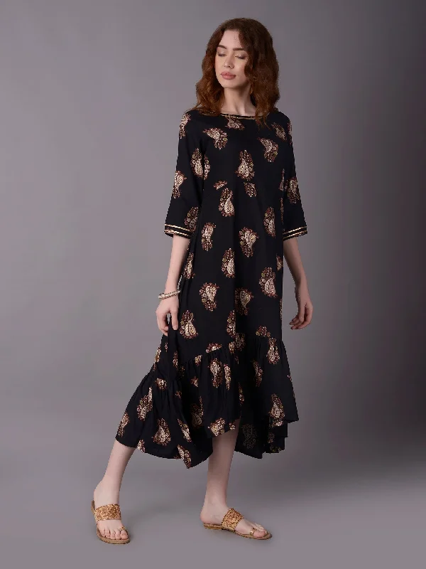 Women Black 3/4 Sleeve Dress