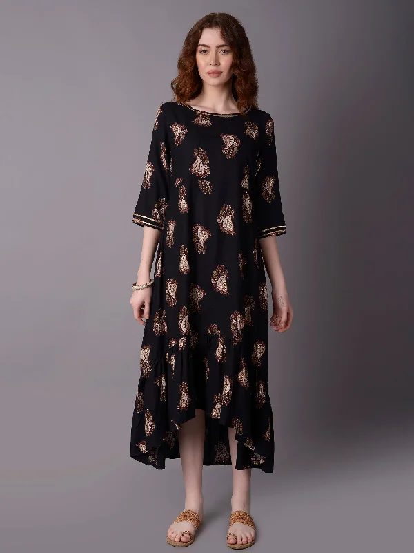 Women Black 3/4 Sleeve Dress