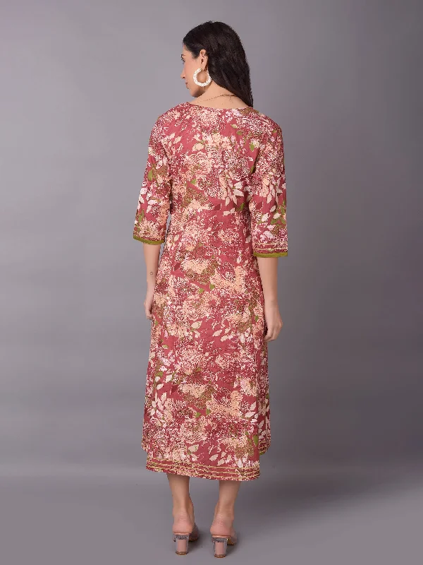 Women Dark Pink Floral Printed Dress