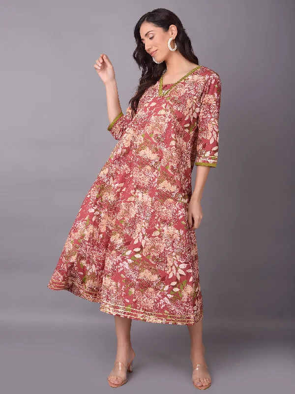 Women Dark Pink Floral Printed Dress