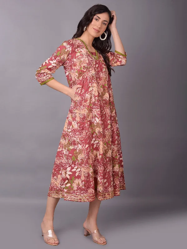 Women Dark Pink Floral Printed Dress